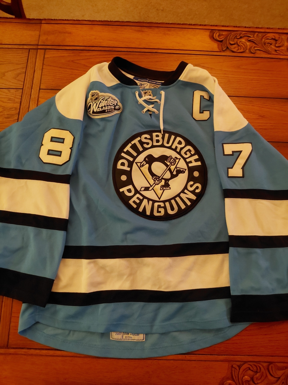 Reebok Pittsburgh Penguins Light Blue Lace-Up Hockey Jersey